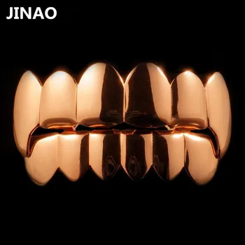 

JINAO Whole Sale 12 Sets Gold Color Plated HipHop Teeth Grills Caps Top&Bottom Grill Set for Christmas Vampire Gold Teeth Grillz