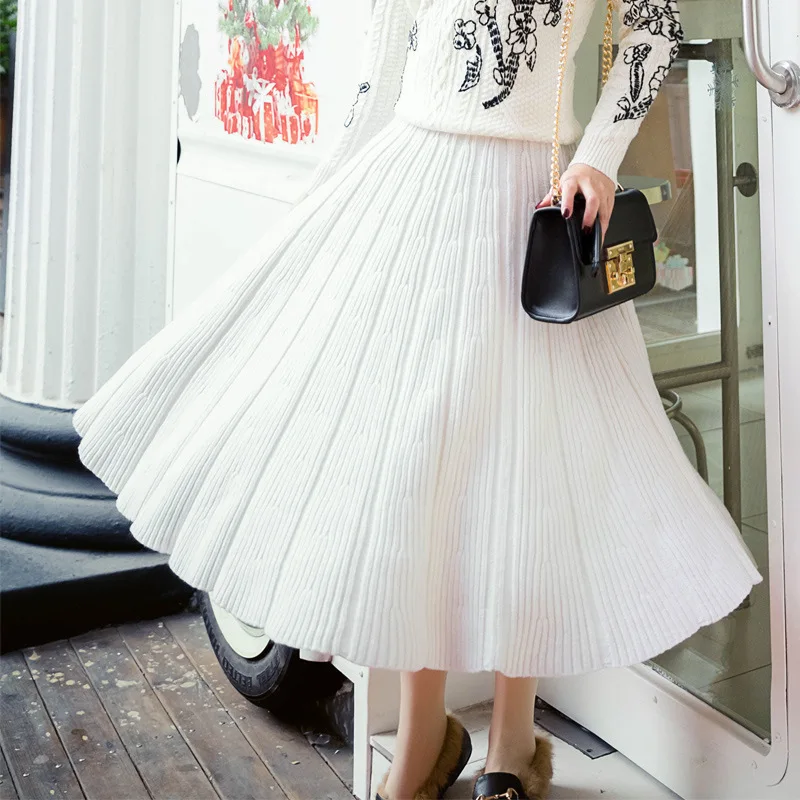 Новая простая элегантная рельефная объемная рельефная Шерстяная трикотажная плиссированная юбка