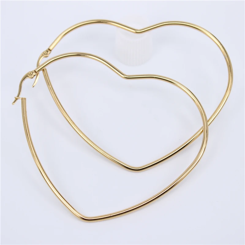 Модные большие серьги круглые большие гладкие серьги из нержавеющей стали модные ювелирные изделия геометрические серьги для женщин LH732 - Окраска металла: Heart-shaped