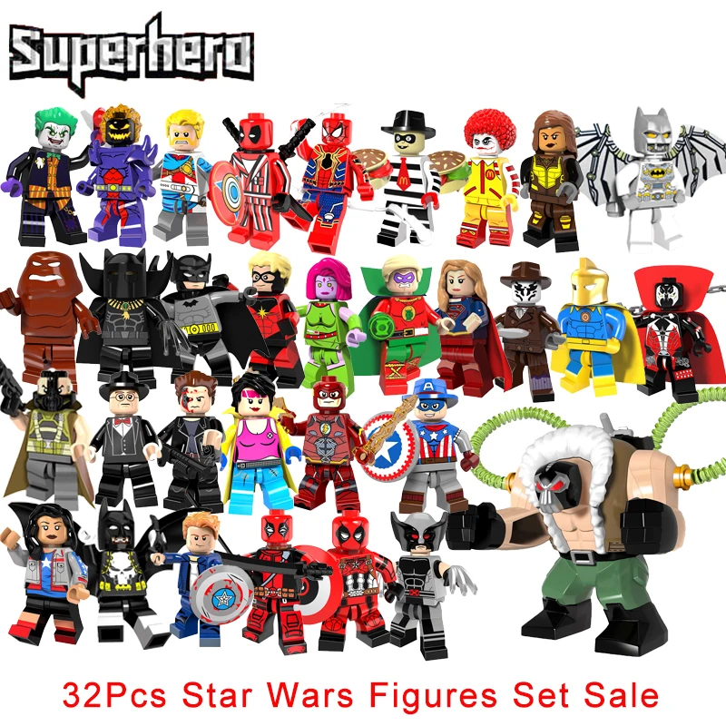 

Legoinglys 32Pcs/Set Super Heroes Star Wars Building Blocks Sets Big Bane Batman Black Panther The Terminator Toys For Children