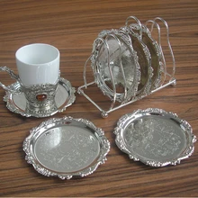 6 шт./компл. Редкие цинковый сплав металлический круглый журнальный столик/чайная чашка для нанесения покрытий чашки коврик с проволочный Стеллаж Держатель гравировка посуды с тисненым рисунком 340A
