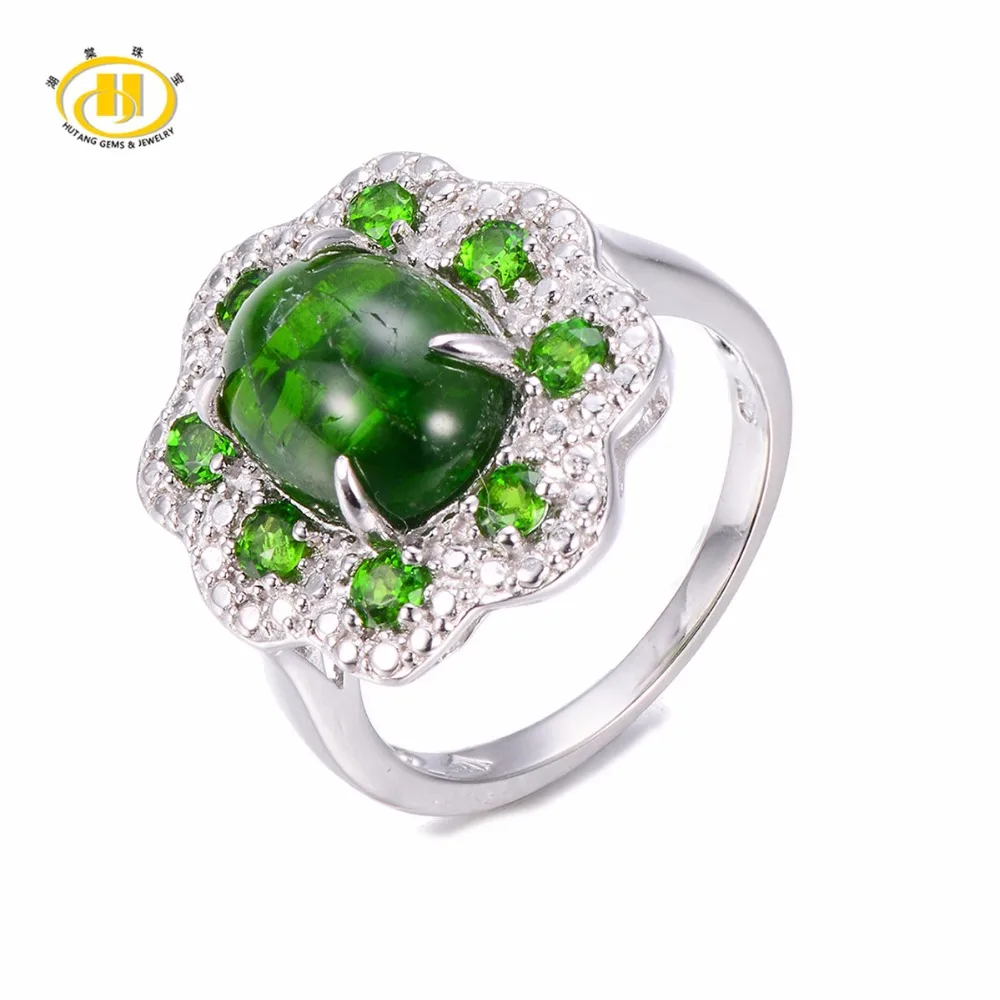 

Hutang Solid 925 Sterling Silver 4.07ct Natural Gemstone Chrome Diopside Wedding Ring Fine Jewelry For Women's Gift