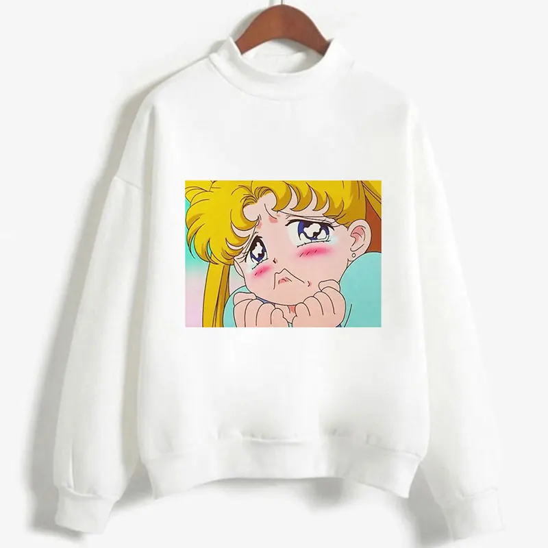 

Korean Style Sailor Moon Hoodies Pullover Autumn Coat Winter Loose Fleece Thick Knit Sweatshirt Female Long Sleeve