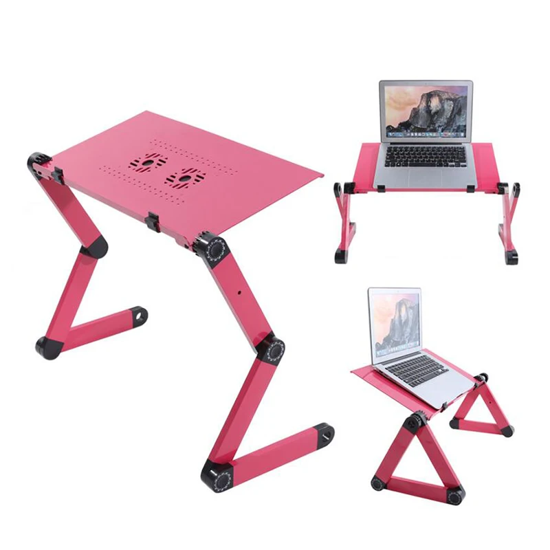Larger Portable Laptop Folding laptop Table Double Fan Desk 480mm Bed Sofa Tray 360 rolling Adjustable Computer table Desk BA50