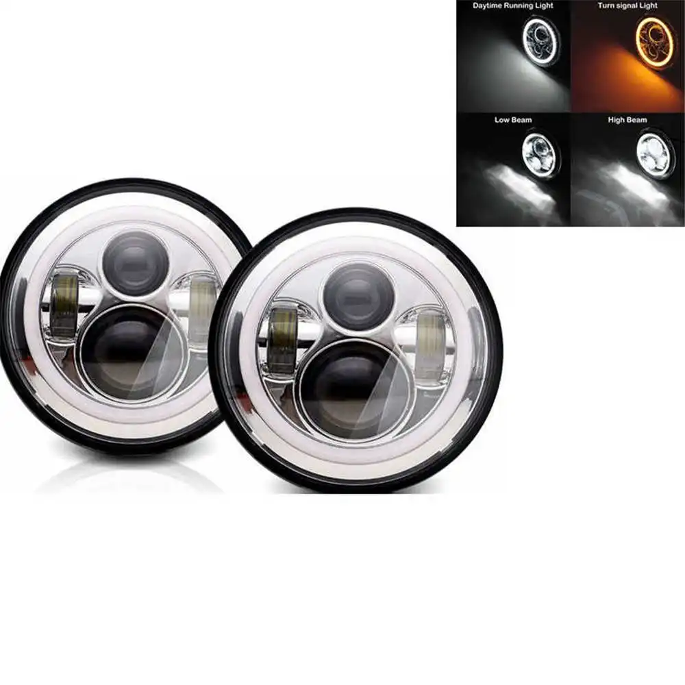 40w Halo light Silve 2xFor Лада Нива 7 дюймов светодиодный головной светильник Hi/Low луч светильник Halo угол глаза DRL налобный фонарь для Jeep Wrangler Off Road 4x4 suzuki samurai - Цвет: 40w Halo light Silve