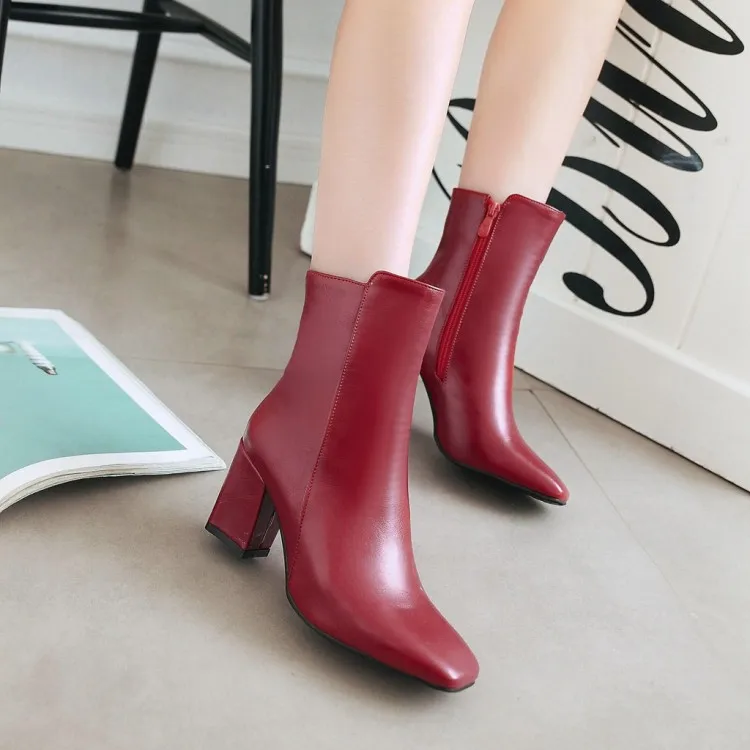 Women Side Zipper Martin Boots Comfortable Mid Heel Ankle Boots Fashion Warm Winter Shoes Black Red White Women Boots H410