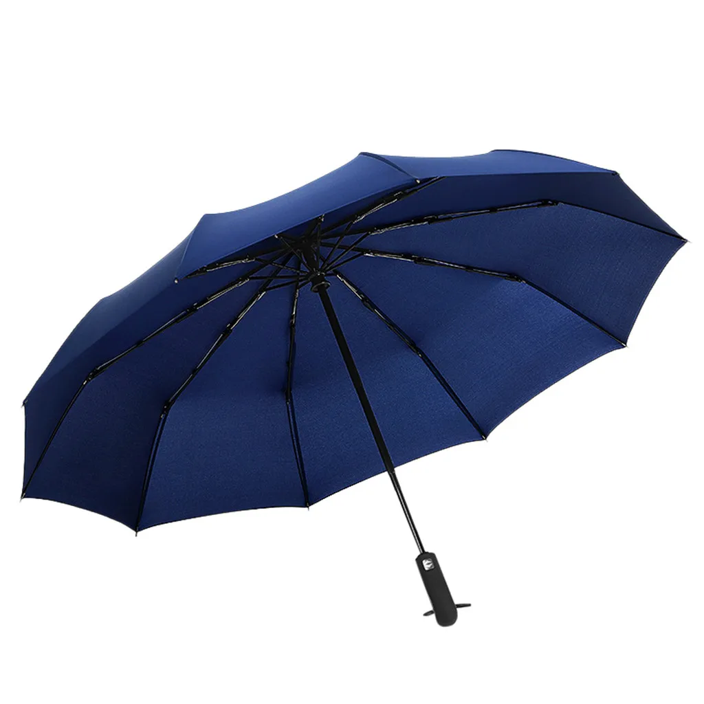 Дождливый сплошной зонт ручной открытый ручной Закрытый зонт большой длинный ветрозащитный водонепроницаемый зонт из волокна Женский Paraguas Y1 - Цвет: Тёмно-синий