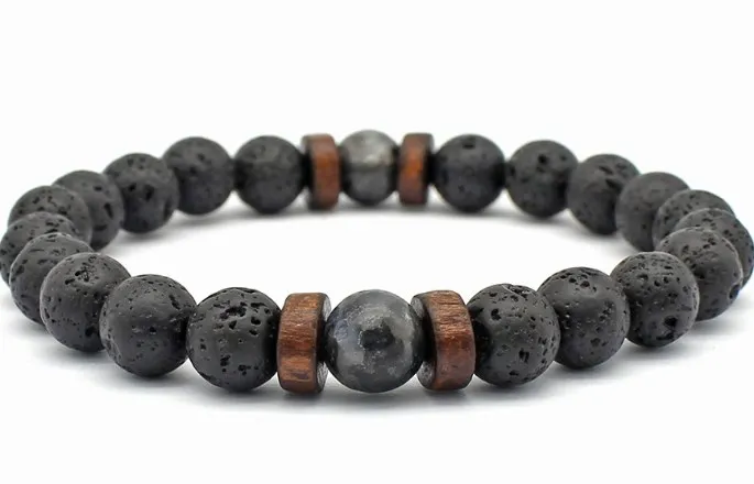 

8mm xre424 elastic thread adjusted Charm black volcanic lava Bracelet Stone bead essential oils diffuser women men gift
