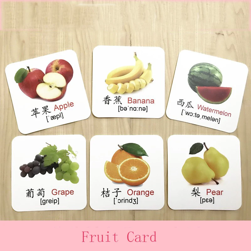 Bambini Montessori Educationls Imparare Frutta Mela Della Banana Pera Inglese Parola Tasca Flash Card Del Bambino Educativo Inglese Gioco Da Tavolo Giocattolo Aliexpress