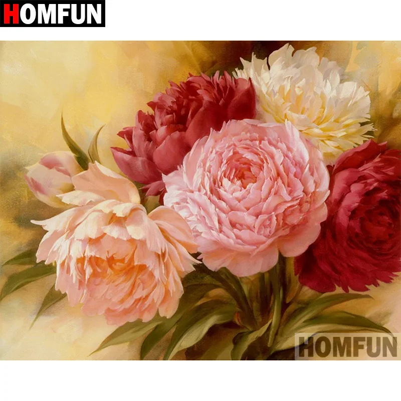 5D алмазная живопись HOMFUN для творчества цветы пиона картины вышивки крестиком 3D