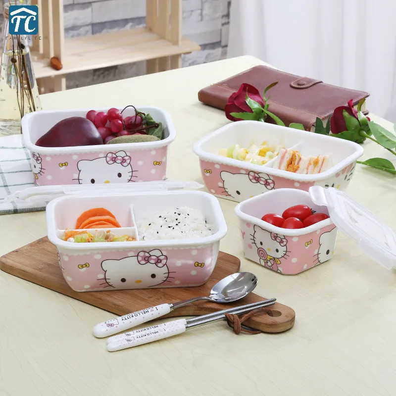 

Creative Cartoon Lunch Box Microwave Special Ceramic Single Three Grid Tableware Dinnerware Camping Portable Food Storage Picnic