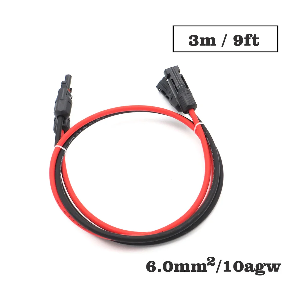 

1pair X 3m 9FT 6mm2 10AWG MC4 Connector Extension Connect branch black parallel Series 3 meter extend cable