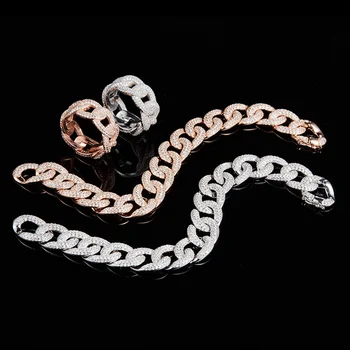 

Luxury Women Wedding Bridal AAA Zircon 925 Sterling Silver Chain Bracelet Chain Ring Jewelry Set Round Design Chain Jewelry Set