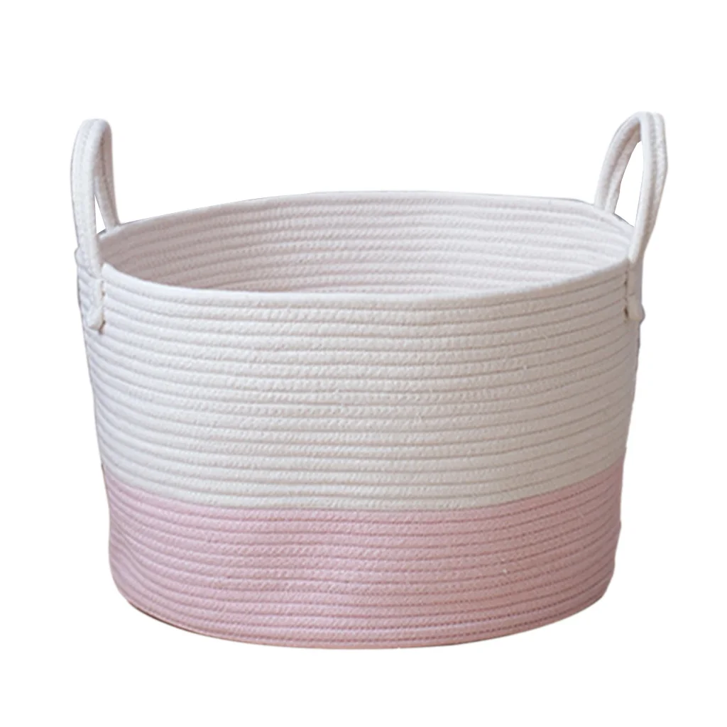 2x Cotton Weaving Storage Basket Rattan Storage Box For Cosmetics Basket Organizer Sundries Laundry Toys Storage Basket Pink