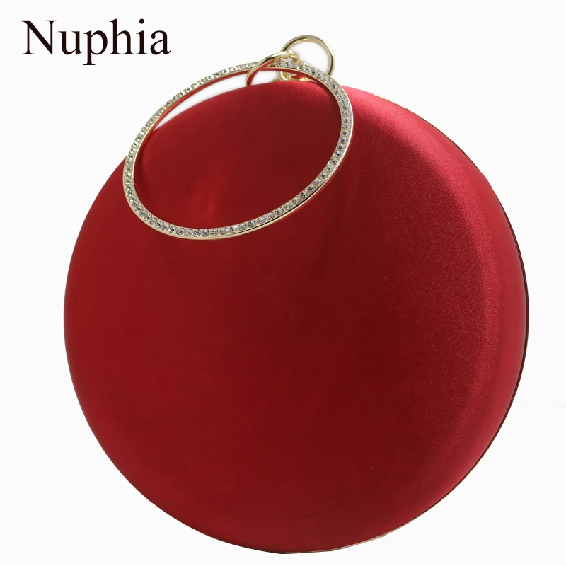 Nuphia Новые простые круглые коробки сцепления мяч форма вечерние сумки шелковые Сатиновые вечерние сумки красный/зеленый