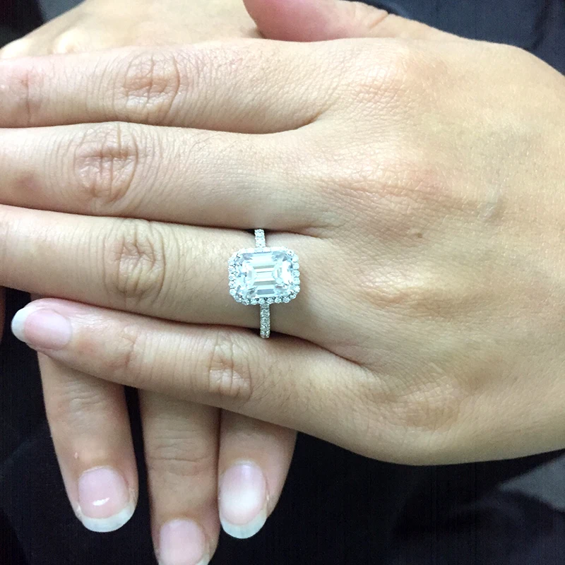 AEAW однотонное кольцо из белого золота 14 к 1ctw Moissanite DF с изумрудами роскошное