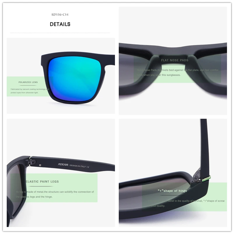 KDEAM Summer Sunglasses Men Sport Polarized Sun Glasses Women Mirror Green lens Square Frame UV400 With Original Case KD156