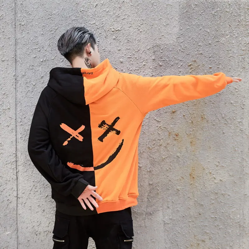 Дропшиппинг толстовки кофты для мужчин и женщин Harajuku лоскутное Улыбка печати балахон хип хоп Уличная мужчин пуловер WE263 - Цвет: orange