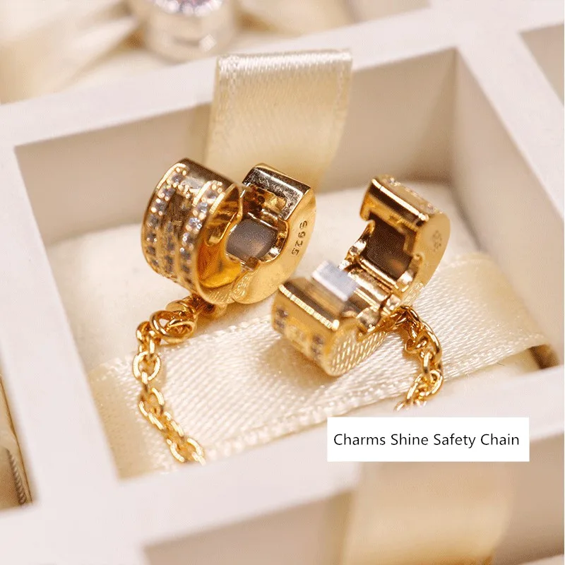 

NEW! Perfect Charm logo Engraved S925 Silver security chain charms safety Chains Bracelet making women jewelry accessory