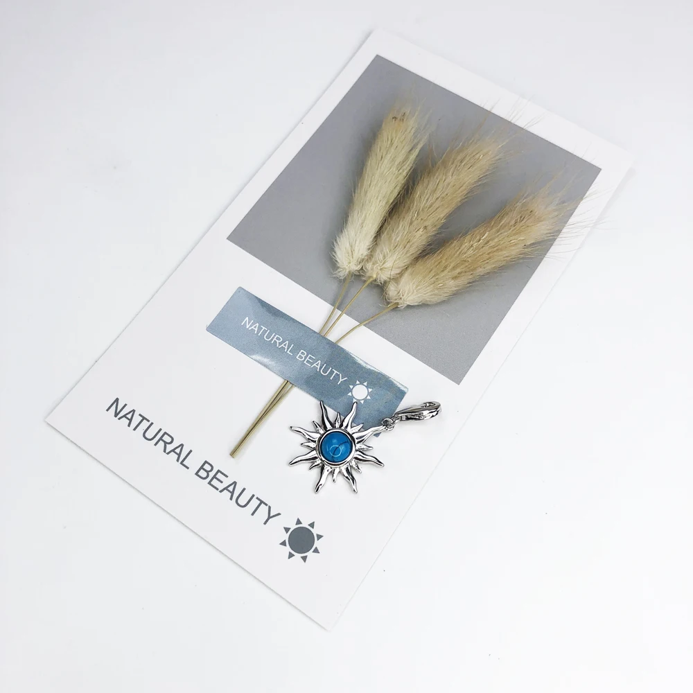Синий камень украшения в виде солнца кулон, летние ювелирные изделия стерлингового серебра 925 винтажный подарок для мужчин женщин подходит браслет для колье и сумки