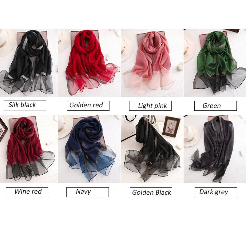 16 цветов один цвет шелковый шарф женский натуральный шелк с люрексом роскошные шарфы для женщин весна/лето вискоза/большой/пляж шаль