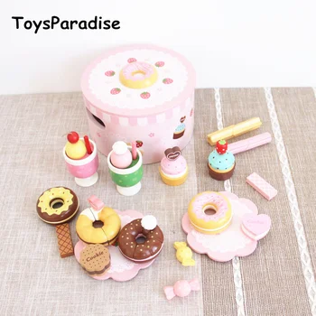 

Baby Toys Strawberry Simulation Doughnut Set Wooden Toys For Kids Afternoon Tea Cake Child Educational Birthday Gift