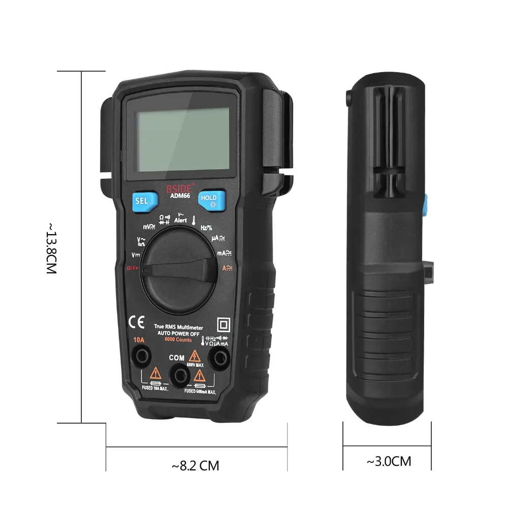 Goedkoop Bside ADM66 True Rms Digitale Multimeter Auto Range Trms Mini 6000 Dmm Dual Slot Capaciteit Ohm Hz Temp Ncv Diode pocket Tester