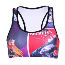 Для Женщин Бэтмен Комиксов печать Фитнес короткий жилет тренировки Беспроводной Нижнее Бельё для девочек Бесшовные стрейч майка хип-хоп мягкий бюстгальтер