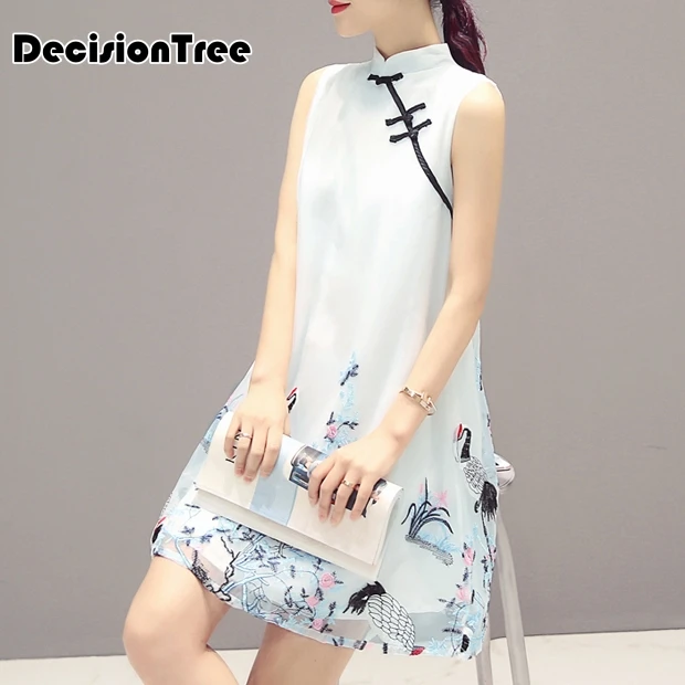 

2017 summer silk satin cheongsam chinese traditional dress vestido sleeveless female high neck qipao party evening dresses