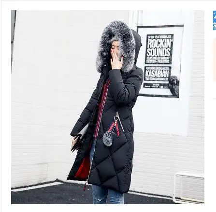 Большое меховое зимнее пальто, утолщенная парка, женское простроченное тонкое длинное зимнее пальто, пуховое хлопковое женское пуховое пальто, пуховик A862 - Цвет: black