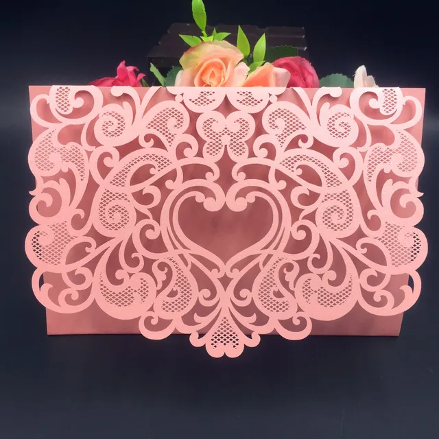 50pcs romantic envelope design wedding invitations cards laser cut love heart christmas card birthday greeting card