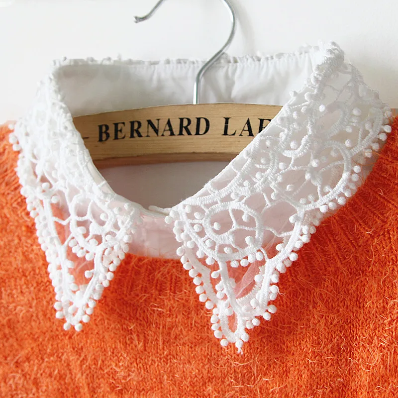 

Women Sweater Neck Shirt Tie Chiffon Embroidery Lace Fake Collar Pearl Bead Crystal Peter Pan Rhinestone Detachable False Collar