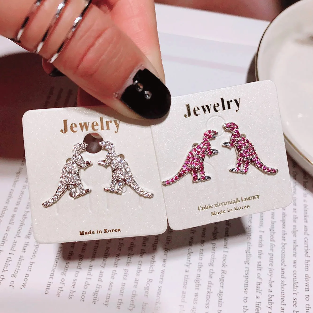 Dinosaur full cubic zircon earring 925 silver pin Hypoallergenic fadeless fashion jewelry stud earrings for women gift