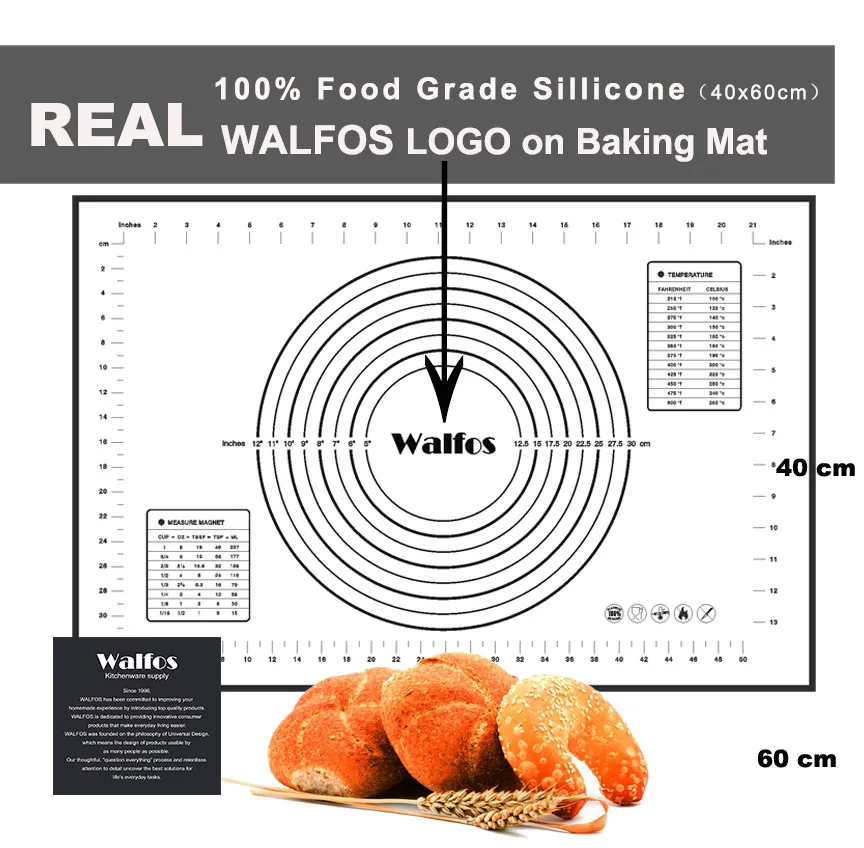 Walfos 40*60 см Большой размер силиконовый коврик для выпечки, приложите масштаба замешивать тесто, антипригарным силикона выпечки прокатки тесто коврик - Цвет: black 600x400mm