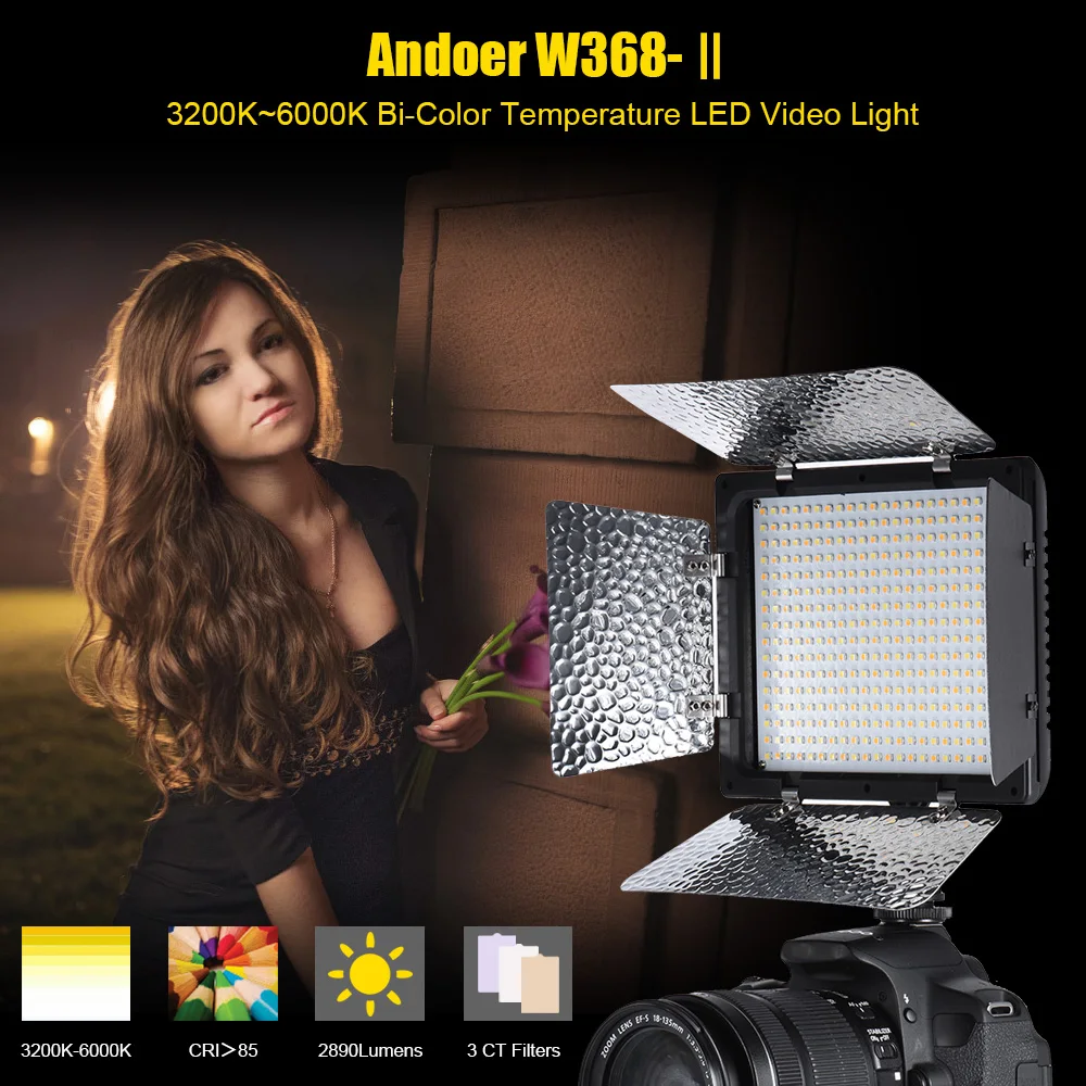 Andoer W368-ii фото студийная светодиодная подсветка для видеосъемки 3200-6000 К Регулируемый Яркость фотографии освещения 368 светодио дный непрерывная световая панель