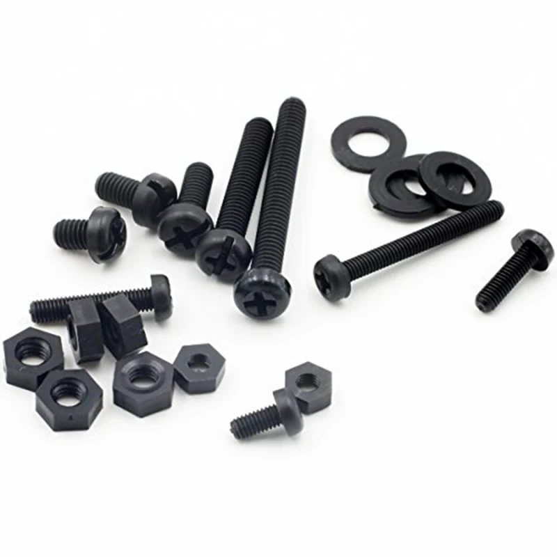 M3 M4 черные нейлоновые винты с полукруглой головкой phillips Nuts шайбы набор 695 штук|pan