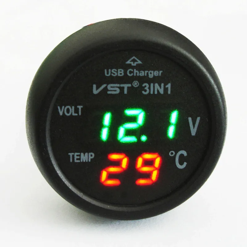 3in1 Car Voltmeter Voltage Temperature Moniter Universal Auto USB Charger Vehicle Thermometer