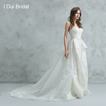 شراءتسلق البريق الزفاف اللباس خط الحبيب الدانتيل Appliqued الديكور حزام مطرز الفاخرة فستان زفاف