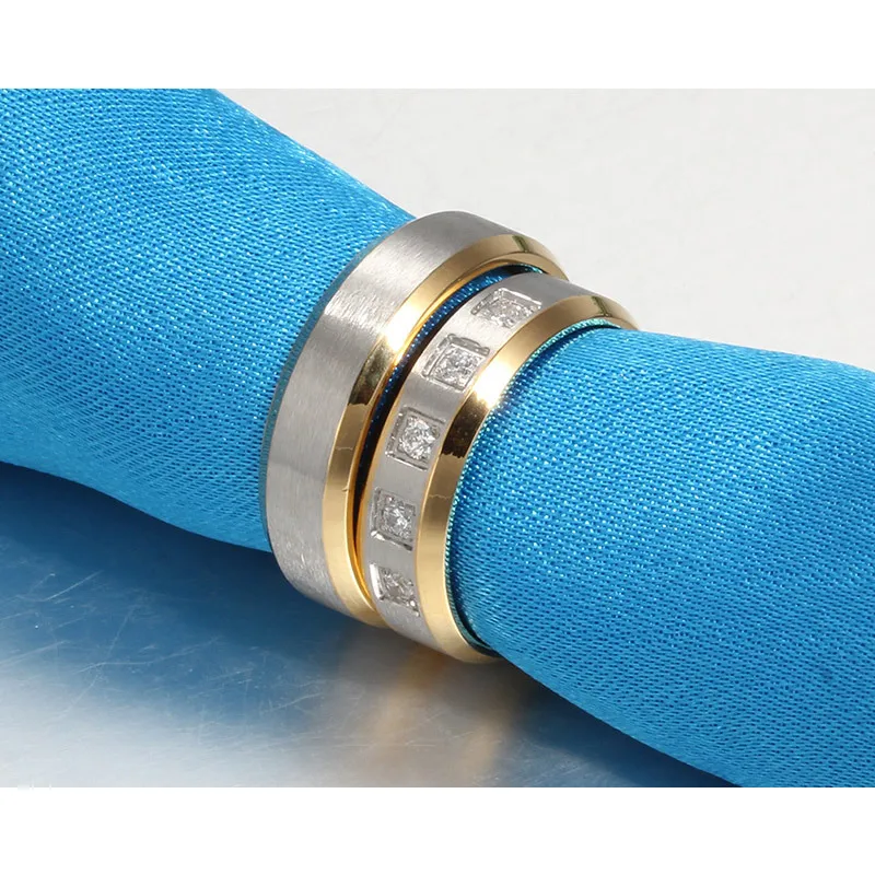 Meaeguet 1 Pair Stainless Steel Couple Ring Set For Women Men Gold-color Wedding Engagement Jewelry