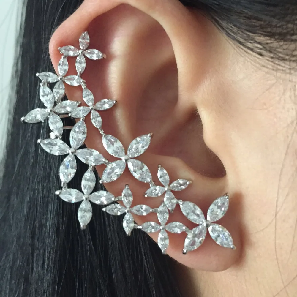 

fashion women trendy accessories brincos copper metal AAA cubic zircon snowflake asymmetric stud earring ear cuff