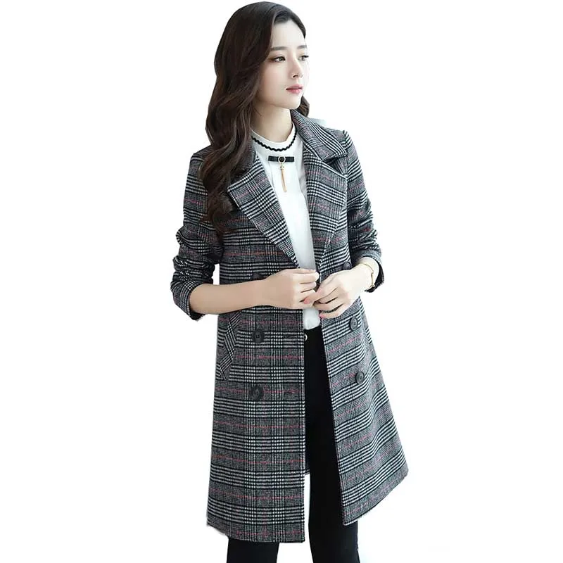 Black plaid Весенний длинный шерстяной жаккардовый клетчатый кардиган, пальто, Корейская версия, свободная зимняя женская уличная одежда, кардиган на пуговицах, плотное пальто - Цвет: Black plaid