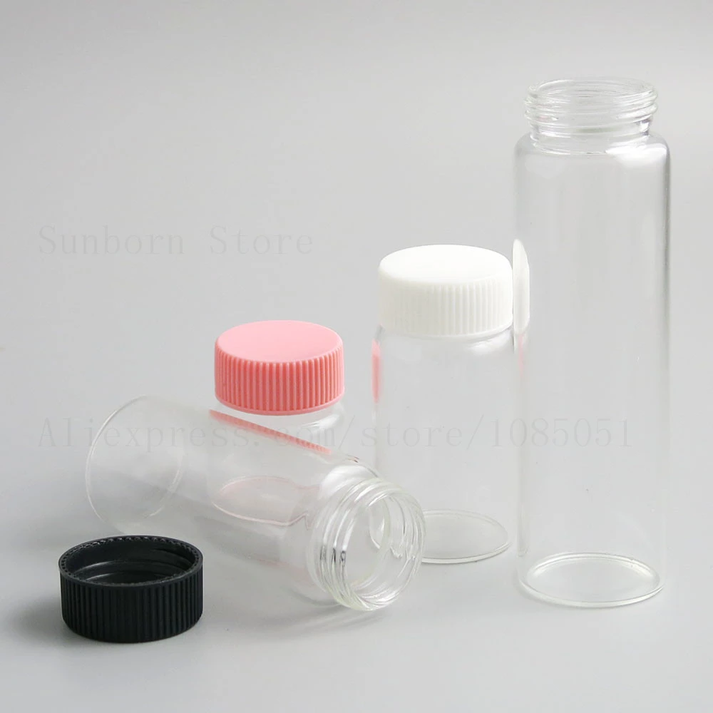 スクリューカラー付きの小さな透明なガラス瓶,キャップ付きのプラスチックバイアル,20 50 70 100  ml,大きな透明な容器,チューブ,30個。|Refillable Bottles| - AliExpress