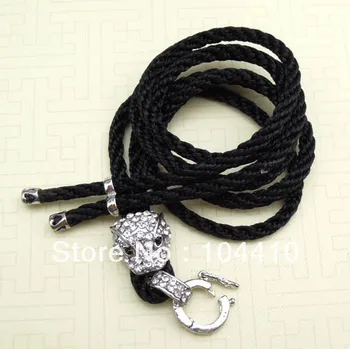 

Black Nylon Rope Cord Leopard Head Universal Buckle Clasp Paved Rhinestone CZ Adjustable Necklace Jewelry Making