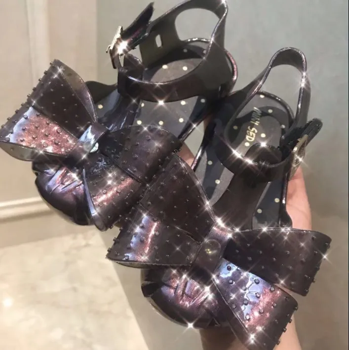 Mini Melissa 2019 Girls Jelly Sandals Bow Girl Princess Sandals Kids Beach Shoes Non-slip Kids Mini Melissa Baby Sandals