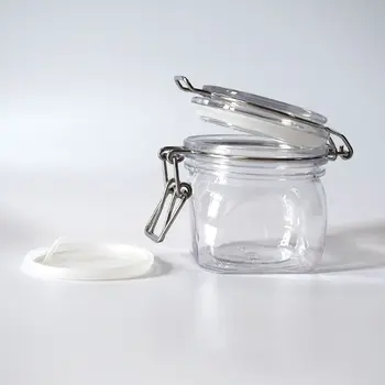 

400ML Plastic Square Clip Top Storage Jar With Airtight Seal Lid Kitchen Food Container Tableware Preserving Cosmetic Cream Org