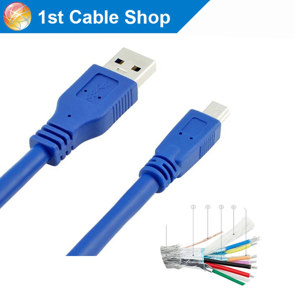 Blue USB 3.0 Male to Mini Male 10Pin M//M Data Cable Adapter Connector