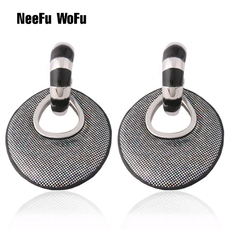 

NeeFu WoFu Flash Leather Earring Dorp earring brand Oorbellen Printed rings for women orecchini Ear femme Large Brinco