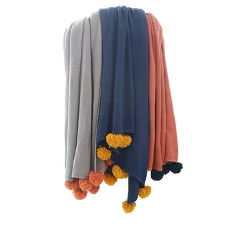 

Car Lazy Quilt Cotton Blankets for Adults Throw Blanket Decorate with Ball Air-conditioned Room Shawl Women Tippet 130*160cm
