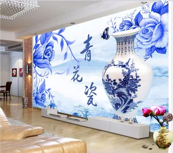 

Custom mural 3d wallpaper Ink blue and white porcelain bottle living room painting 3d wall murals wallpaper for walls 3 d