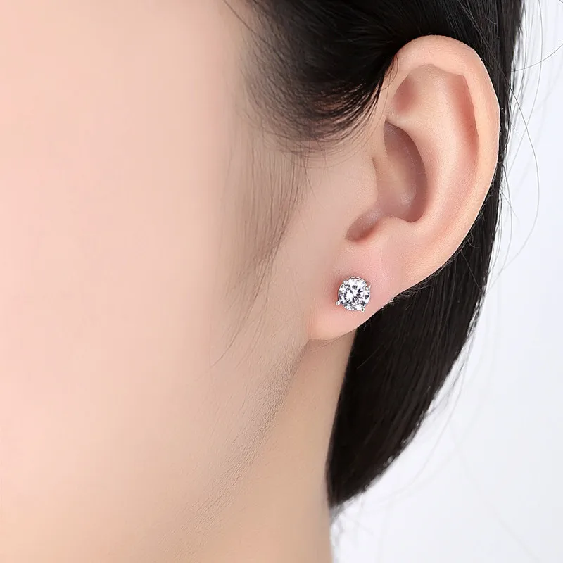 Romantic Jewelry Four-Claws Stud Earrings Wedding Elegant Silver Color AAA Cubic Zirconia Stone Brincos Bijoux For Women E112A (1)
